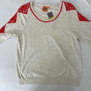 Tory Burch Women Beige and Orange S/S Sweater